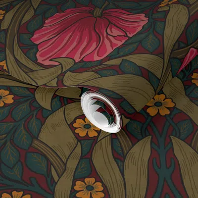 Spoonflower Pre-pasted Wallpaper Pimpernel William Morris-elegant Heritage Glamour & Cottage Flowers Deco 2' X 1 In Multi