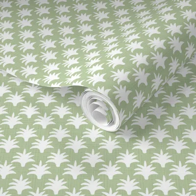 Spoonflower Pre-pasted Wallpaper Pinecone Soft Green White  Removable
