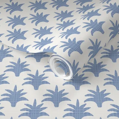 Spoonflower Pre-pasted Wallpaper Pinecone4 Medium Blue On Cream With Texture  Removable