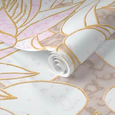 Spoonflower Pre-pasted Wallpaper Pink King Protea Art Deco (champagne Beige) 24 2' X 12' Removable In Multi