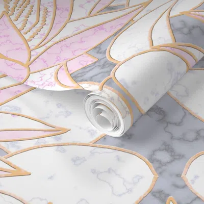 Spoonflower Pre-pasted Wallpaper Pink King Protea Art Deco (silver) 24 2' X 12' Removable In Multi