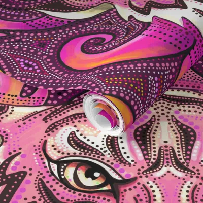 Spoonflower Pre-pasted Wallpaper Pink Tiger Damask Extra Large Scale  Removable In Purple/orange/pink