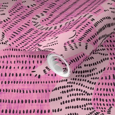 Spoonflower Pre-pasted Wallpaper Pink Tigers On Hand Drawn Stripes - Rustic Texture - Hot Pink And Black 2' X 12