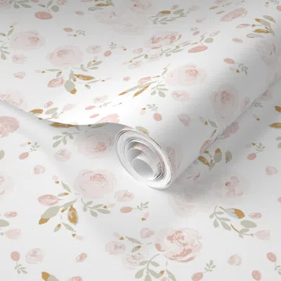 Spoonflower Pre-pasted Wallpaper Pinkandmustardfloral  Removable In White