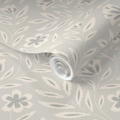 Spoonflower Pre-pasted Wallpaper Pippa Parrot Tulip - Grey  Removable