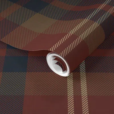 Spoonflower Pre-pasted Wallpaper Plaid In Ruby Red And Navy Blue 2' X 12' Removable