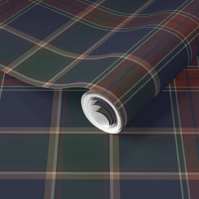 Spoonflower Pre-pasted Wallpaper Plaid//navy Blue/green/red/tan  Removable
