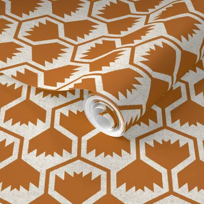 Spoonflower Pre-pasted Wallpaper Playa Geo Flora Ochre 2' X 12' Removable