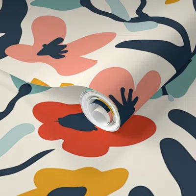 Spoonflower Pre-pasted Wallpaper Playful Floral Pattern Colorful Seamless Print For Kids Clothing  Removable