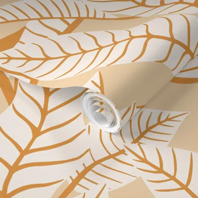 Spoonflower Pre-pasted Wallpaper Playful Tropical Palms On Tan 2' X 12' Removable