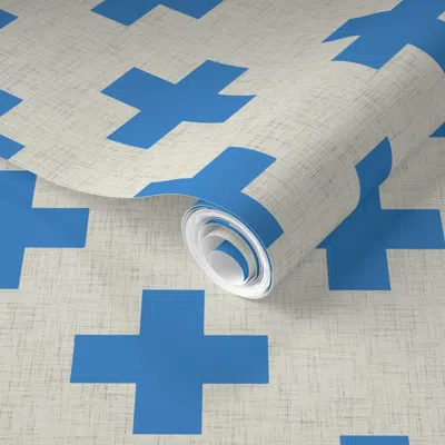 Spoonflower Pre-pasted Wallpaper Plus One Linen Blue 2' X 12' Removable