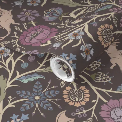 Spoonflower Pre-pasted Wallpaper Pollinator Dragons Traditional Fantasy Floral Goth Muted Jewel Slate -large 2' 