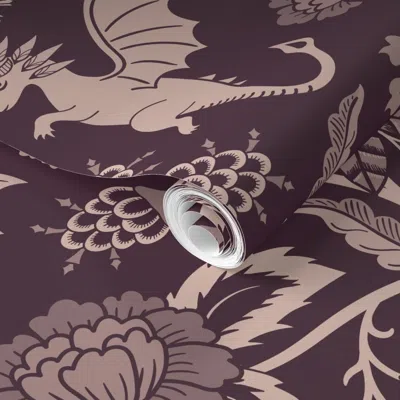 Spoonflower Pre-pasted Wallpaper Pollinator Dragons Traditional Fantasy Floral Goth Vintage Burgundy -jumbo 2' X