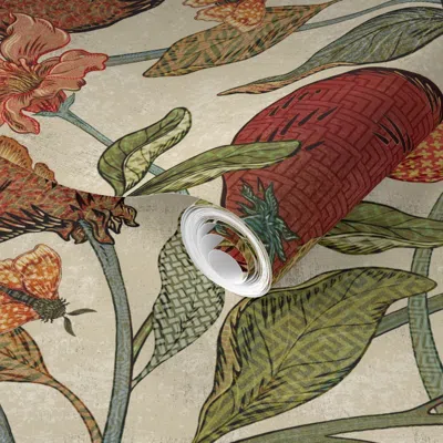 Spoonflower Pre-pasted Wallpaper Pomegranates Fresco Rustica - Larger Scale 2' X 12' Removable