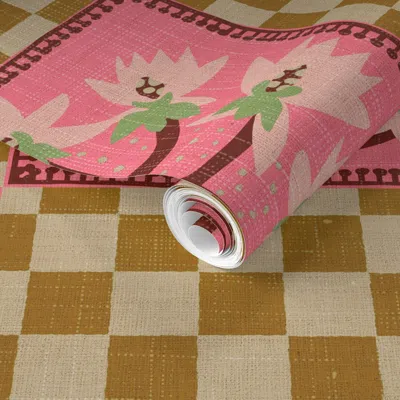 Spoonflower Pre-pasted Wallpaper Pompom Checker Orchid Pink 2' X 12' Removable