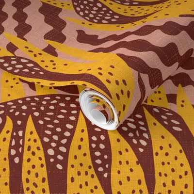Spoonflower Pre-pasted Wallpaper Pompom Protea Yellow 2' X 12' Removable