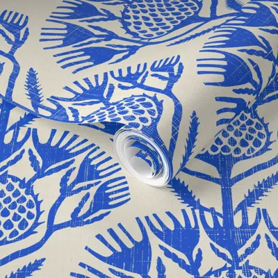 Spoonflower Pre-pasted Wallpaper Pompom Sea Blue Custom 2' X 12' Removable