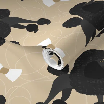 Spoonflower Pre-pasted Wallpaper Poodles Bows And Hearts Black Coats Tan 2' X 12' Removable