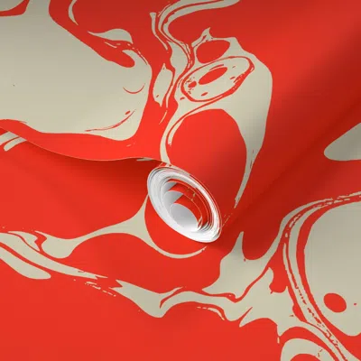 Spoonflower Pre-pasted Wallpaper Poppie Marble Red 2' X 12' Removable