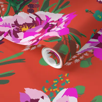 Spoonflower Pre-pasted Wallpaper Poppy Wild Orange 2' X 12' Removable