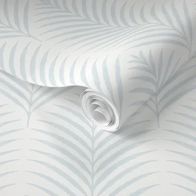 Spoonflower Pre-pasted Wallpaper Powder Blue Coastal Palm Leaves For Modern Minimal Baby Boy Nursery Decor 2' X 