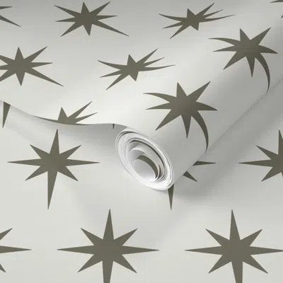 Spoonflower Pre-pasted Wallpaper Preppy Neutral Dark Sage Green And White Grandmillenial Star Of Bethlehem 2' X 