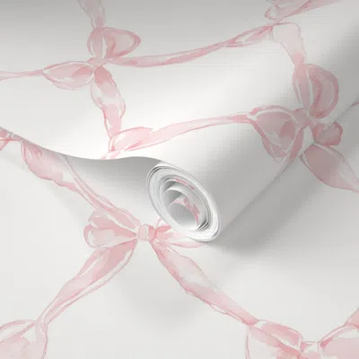 Spoonflower Pre-pasted Wallpaper Preppy Pastel Pink Bows Coquette Aesthetic Balletcore Shabby Chic Dollcore  Rem