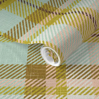 Spoonflower Pre-pasted Wallpaper Preppy Spring Cabincore Plaid Girly Pastel Timeless Tartan Lime Green Pink 2' X