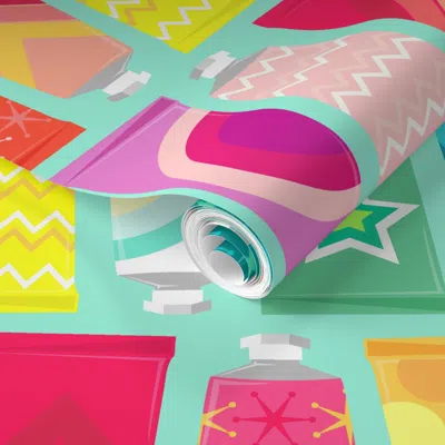 Spoonflower Pre-pasted Wallpaper Pretty Patterned Paint Tubes - Xl 2' X 12' Removable