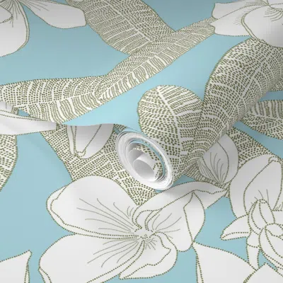 Spoonflower Pre-pasted Wallpaper Pua Melia Marsh Grass On Aquatic 22inl 2' X 12' Removable