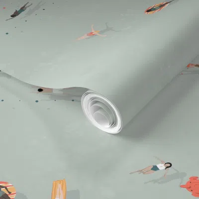 Spoonflower Pre-pasted Wallpaper Public Pool - Customized  Removable In Gray