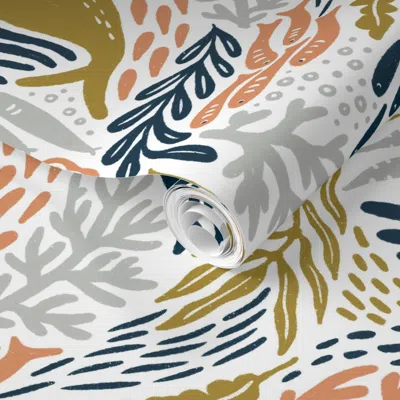 Spoonflower Pre-pasted Wallpaper Puget Sound (orange And Blue) 2' X 12' Removable