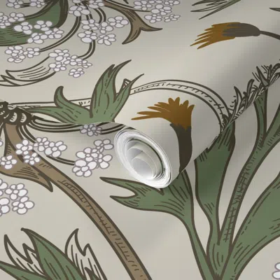 Spoonflower Pre-pasted Wallpaper Queen Anne Color Variation Hex 738360 Dark Green 2' X 12' Removable