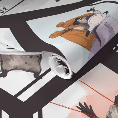 Spoonflower Pre-pasted Wallpaper Raccoon Robbing Bank 2' X 12' Removable