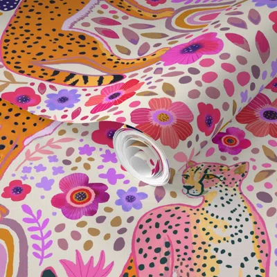 Spoonflower Pre-pasted Wallpaper Rainbow Cheetah Garden 2' X 12' Removable