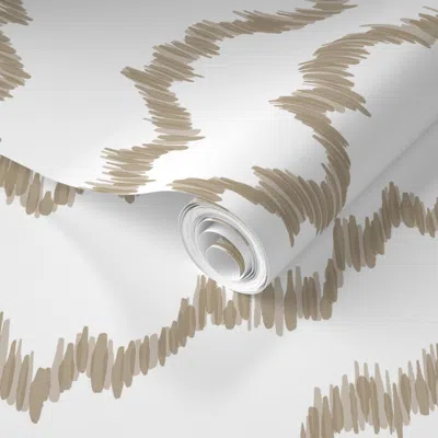 Spoonflower Pre-pasted Wallpaper Rambling Ikat Tan 2' X 12' Removable