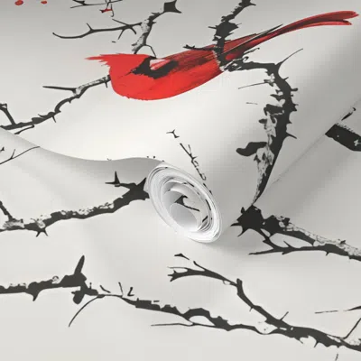Spoonflower Pre-pasted Wallpaper Red Cardinals 7 2' X 12' Removable