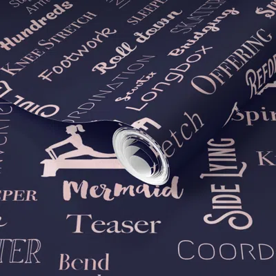 Spoonflower Pre-pasted Wallpaper Reformer Pilates Words - Navy 2' X 12' Removable