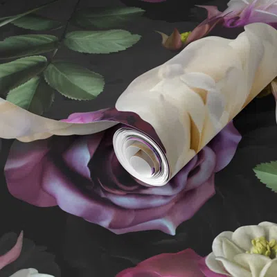 Spoonflower Pre-pasted Wallpaper Regal Victorian Floral - Purple 2' X 12' Removable