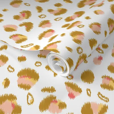 Spoonflower Pre-pasted Wallpaper Reginae Leopard Ikat - White And Mustard 2' X 12' Removable
