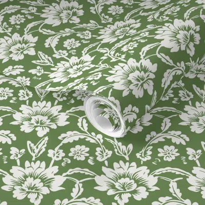 Spoonflower Pre-pasted Wallpaper Renoncule Light Olive 2' X 12' Removable