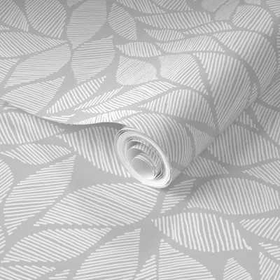 Spoonflower Pre-pasted Wallpaper Retreat - Botanical Leaf Neutral Nature Pattern 2' X 12' Removable In Gray