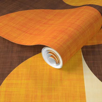 Spoonflower Pre-pasted Wallpaper Retro 70s Geometric Circles Orange Yellow & Brown Mid Century Mod Jumbo  Remova