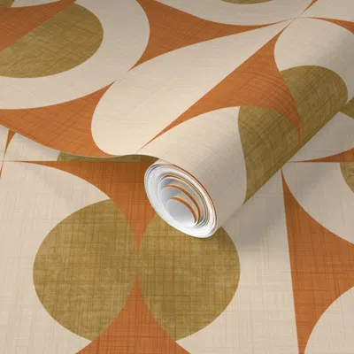 Spoonflower Pre-pasted Wallpaper Retro Circle Fusion - Mid Century Orbs Ochre 2' X 12' Removable