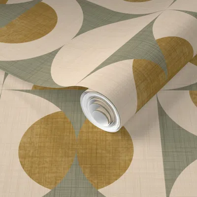 Spoonflower Pre-pasted Wallpaper Retro Circle Fusion - Mid Century Orbs Olive Green  Removable