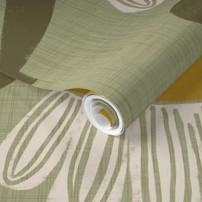 Spoonflower Pre-pasted Wallpaper Retro Floral Sage - Mid Century Modern Daisy (xl) 2' X 12' Removable
