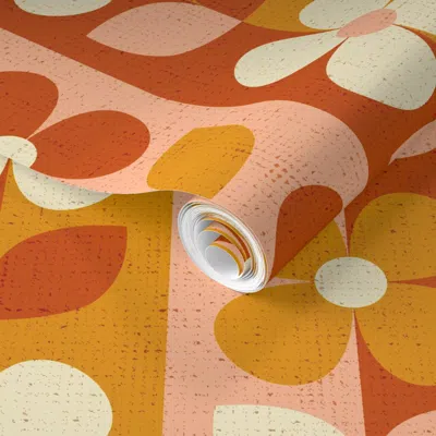 Spoonflower Pre-pasted Wallpaper Retro Flowers 2' X 12' Removable