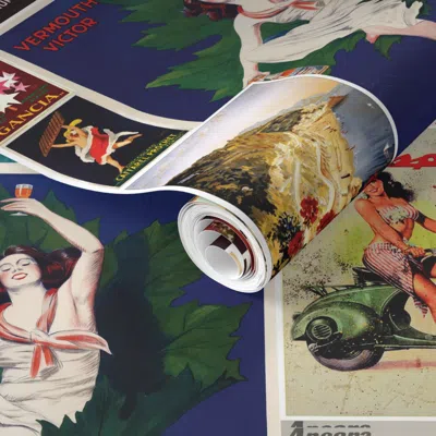 Spoonflower Pre-pasted Wallpaper Retro Italia Classico Classic Food And Drink Posters From Italy  Removable