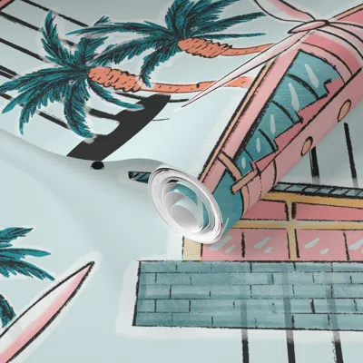 Spoonflower Pre-pasted Wallpaper Retro Mcm Atomic Palm Springs Windmills 2' X 12' Removable