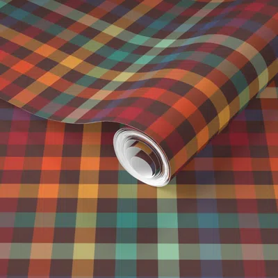 Spoonflower Pre-pasted Wallpaper Retro Rainbow Plaid - Medium Size Pattern 2' X 12' Removable